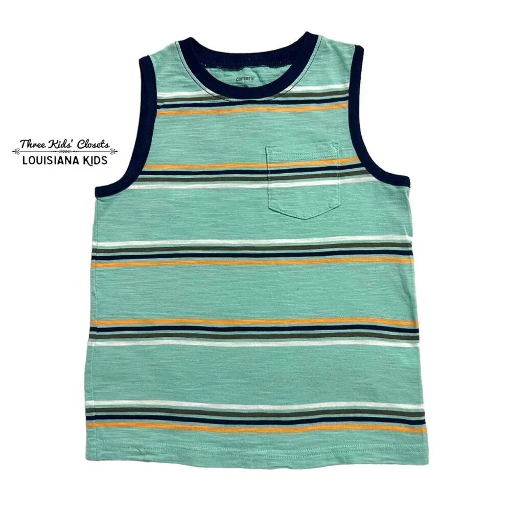 Carter's 4T Aqua Striped Pocket Tank Top